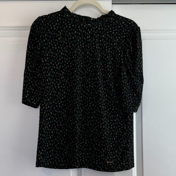Anne Klein Short Sleeve Blouse Size Medium Black, Green & Tan Great Condition - Picture 1 of 4